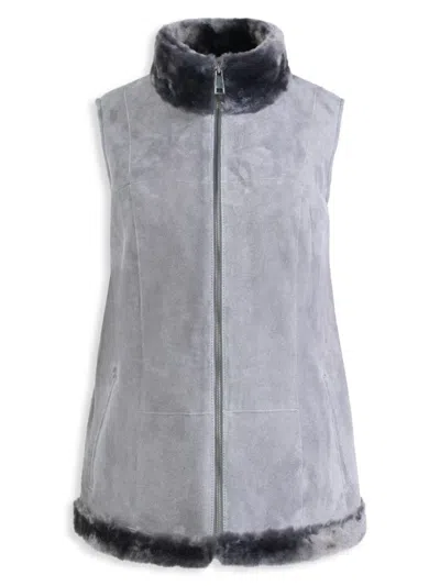 Wolfie Furs Women's Made For Generations Shearling Zip Up Vest In Grey Rocket