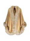 Wolfie Furs Women's Made For Generations Sherling Trim Cashmere & Wool Blend Cape In Champagne