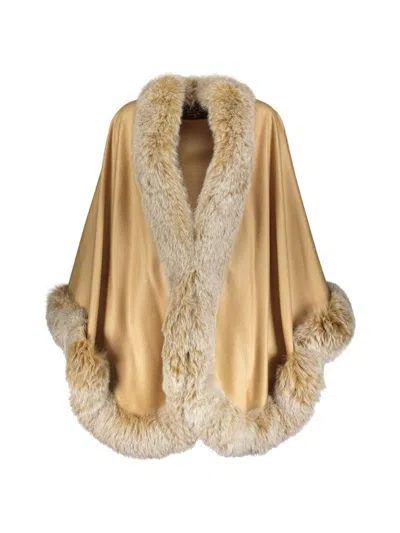 Wolfie Furs Women's Made For Generations Sherling Trim Cashmere & Wool Blend Cape In Yellow