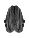 WOLFIE FURS WOMEN'S MADE FOR GENERATIONS SHERLING TRIM CASHMERE & WOOL BLEND CAPE