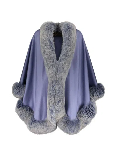 Wolfie Furs Women's Made For Generations Sherling Trim Cashmere & Wool Blend Cape In Denim