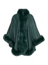 Wolfie Furs Women's Made For Generations Sherling Trim Cashmere & Wool Blend Cape In Emerald