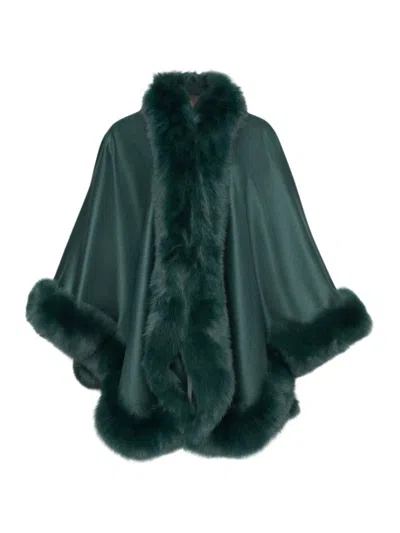 Wolfie Furs Women's Made For Generations Sherling Trim Cashmere & Wool Blend Cape In Emerald