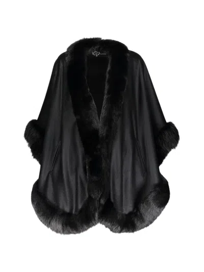Wolfie Furs Women's Made For Generations Sherling Trim Cashmere & Wool Blend Cape In True Black