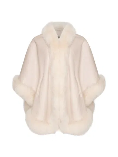 Wolfie Furs Women's Made For Generations Sherling Trim Cashmere & Wool Blend Cape In Vanilla