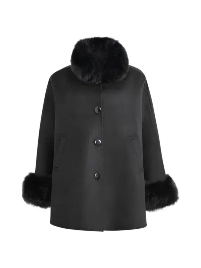 Wolfie Furs Women's Made For Generations Toscana Shearling Cashmere Blend Cape In Black