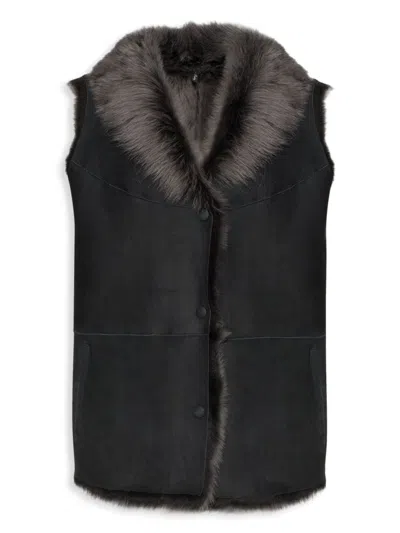 Wolfie Furs Women's Made For Generations Toscana Shearling Vest In Black Frost