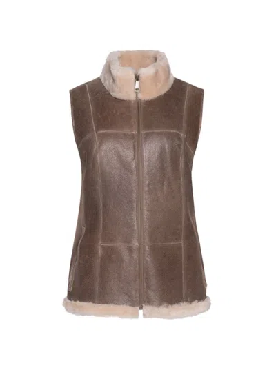 Wolfie Furs Women's Made For Generations Ultralite Mockneck Shearling Zip Vest In Antique Cream