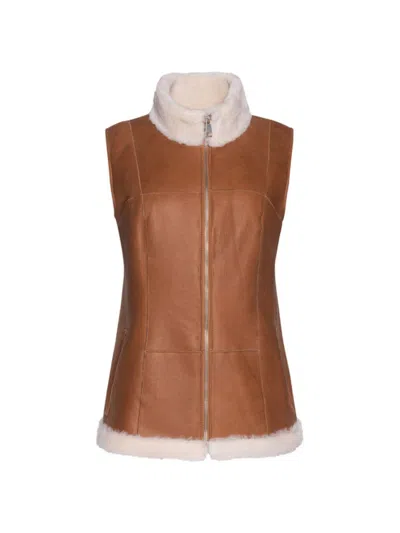 Wolfie Furs Women's Made For Generations Ultralite Mockneck Shearling Zip Vest In Antique Whiskey