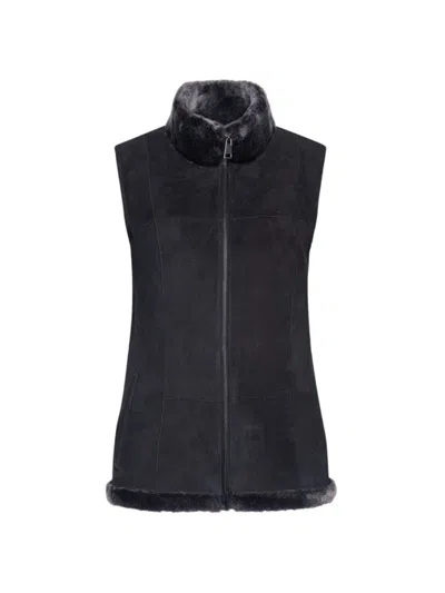 Wolfie Furs Women's Made For Generations Ultralite Mockneck Shearling Zip Vest In Black Forest