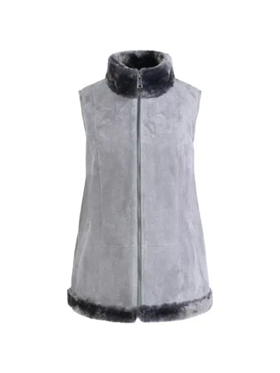 Wolfie Furs Women's Made For Generations Ultralite Mockneck Shearling Zip Vest In Grey