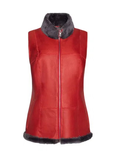 Wolfie Furs Women's Made For Generations Ultralite Mockneck Shearling Zip Vest In Red Grey