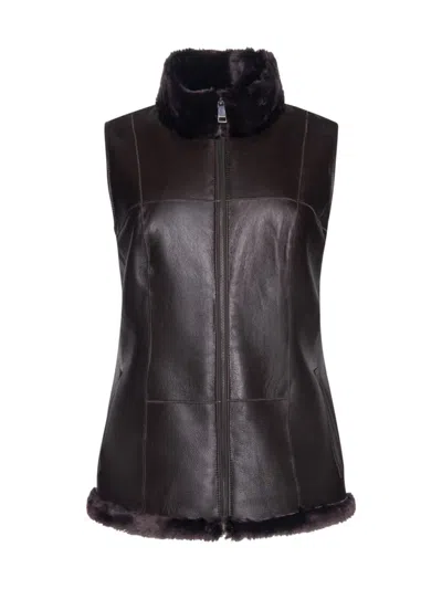 Wolfie Furs Women's Made For Generations Ultralite Mockneck Shearling Zip Vest In Silky Brown