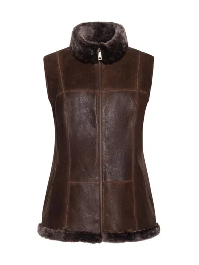 Wolfie Furs Women's Made For Generations Ultralite Mockneck Shearling Zip Vest In Tobacco