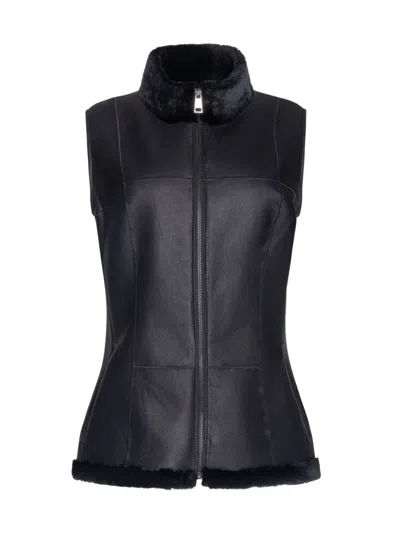 Wolfie Furs Women's Made For Generations Ultralite Mockneck Shearling Zip Vest In True Black