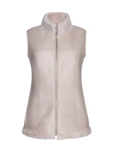 Wolfie Furs Women's Made For Generations Ultralite Mockneck Shearling Zip Vest In Vanilla