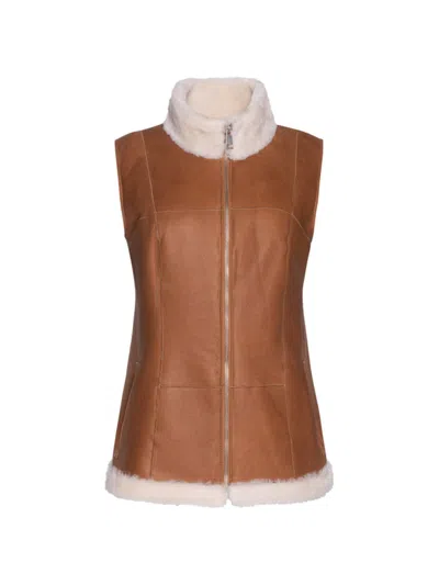 Wolfie Furs Women's Made For Generations Zip-up Shearling Vest In Antique Whiskey