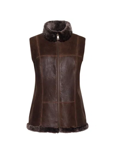 Wolfie Furs Women's Made For Generations Zip-up Shearling Vest In Tobacco