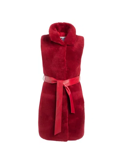 Wolfie Furs Women's Shearling Longline Vest In Red