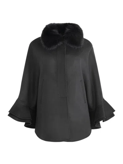Wolfie Furs Women's Shearling Trim Cashmere & Wool Cape In Black