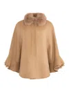 Wolfie Furs Women's Shearling Trim Cashmere & Wool Cape In Camel