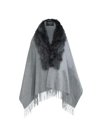 Wolfie Furs Women's Shearling Trim Cashmere & Wool Wrap In Charcoal