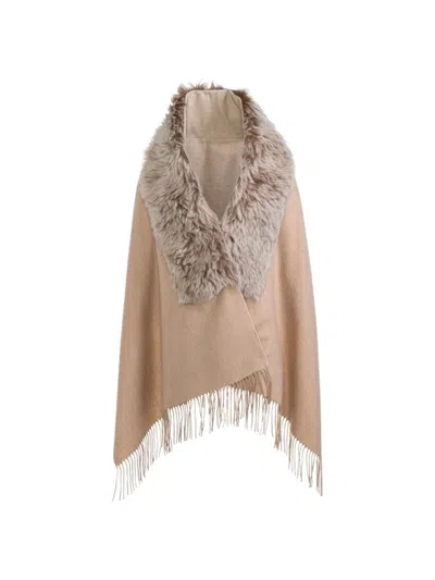 Wolfie Furs Women's Shearling Trim Cashmere & Wool Wrap In Sand Marble