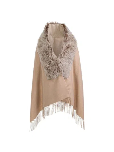 Wolfie Furs Women's Shearling Trim Cashmere & Wool Wrap In Neutral