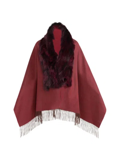 Wolfie Furs Women's Shearling Trim Cashmere & Wool Wrap In Burgundy