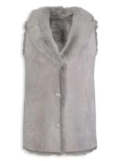 Wolfie Furs Women's Toscana Suede Shearling Vest In Platinum