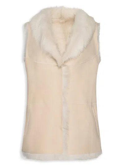 Wolfie Furs Women's Toscana Suede Shearling Vest In Vanilla