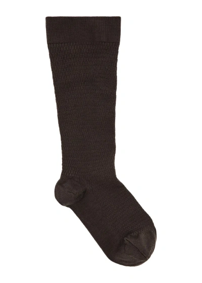 Wolford 100 Denier Knee-high Wool-blend Socks In Dark Brown