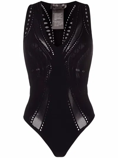 Wolford Ajouré Mesh-panel Body In Black