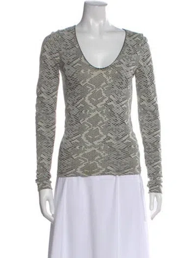 Pre-owned Wolford Animal Print Scoop Neck Top In White