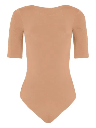 Wolford Bahamas Seamless Stretch Round Neck Bodysuit In Brown