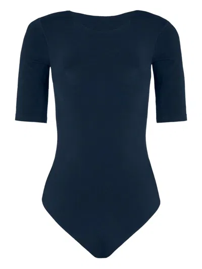 Wolford Bahamas Short Sleeve Seamless Bodysuit In Blue