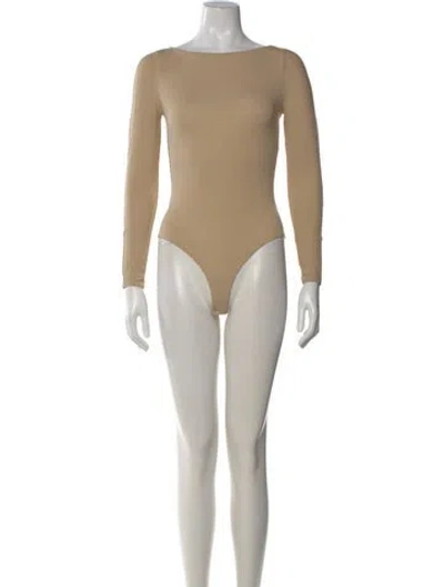 Pre-owned Wolford Bateau Neckline Long Sleeve Bodysuit In Neutral