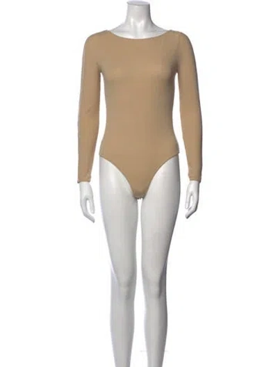 Pre-owned Wolford Bateau Neckline Long Sleeve Bodysuit In Neutral