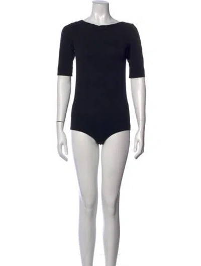 Pre-owned Wolford Bateau Neckline Three-quarter Sleeve Top In Black