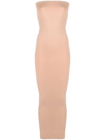 WOLFORD BEIGE FATAL CUT-OUT MIDI DRESS