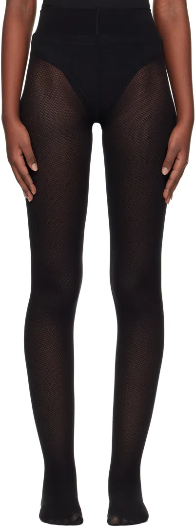 Wolford Black Cotton Net Tights In 7005 Black