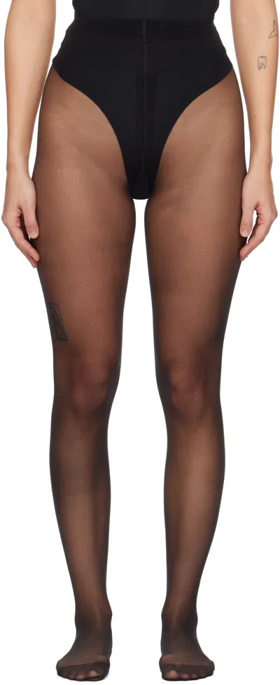 Wolford Black Individual 10 Back Seam Tights In 7005 Black