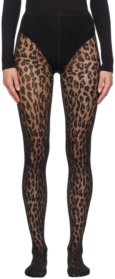 Wolford Black Leo Tights In 9180 Black / Black