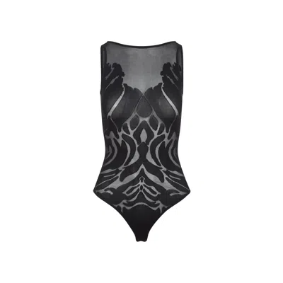 Wolford Rose Shadow Sleeveless Mesh Stretch Body In Black