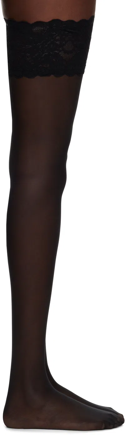 Wolford Black Satin Touch 20 Stay-up Socks In 7005 Black