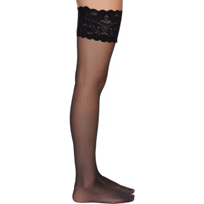 Wolford Black Satin Touch 20 Stay-up Stockings In 7005 - Black