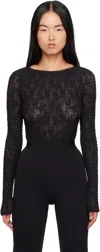 Wolford Black Structured Lace String Bodysuit In 7005 Black