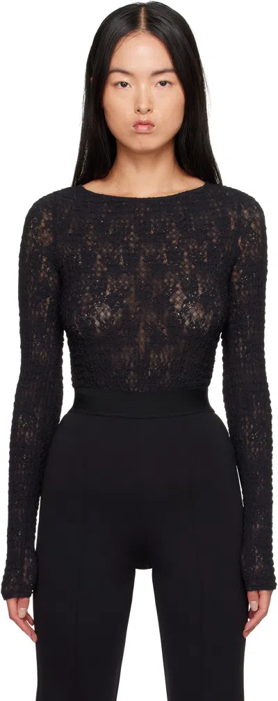 Wolford Black Structured Lace String Bodysuit In 7005 Black