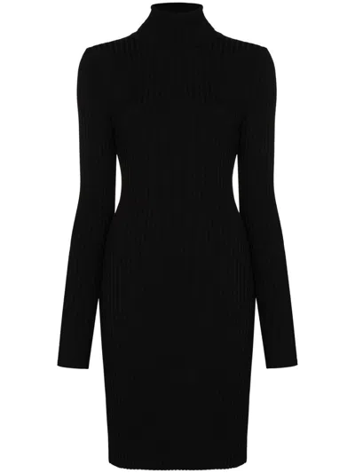 WOLFORD BLACK WOOL RIBBED SHORT DRESS