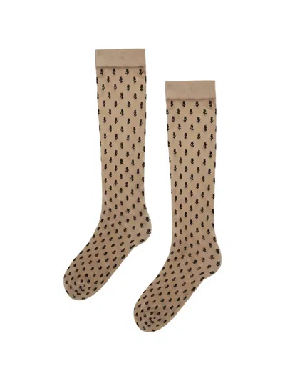 Wolford Blossom Floral-pattern Knee-high Socks In Brown
